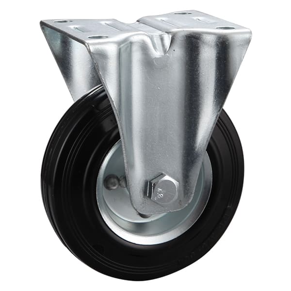Fixed Black Solid Rubber Industrial Castors with Metal Centre