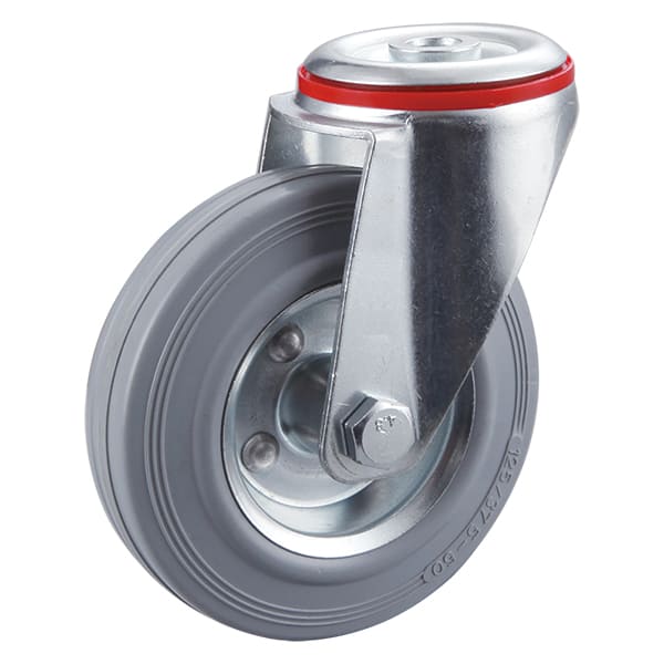 Bolt Hole Grey Solid Rubber Industrial Castors with Metal Centre