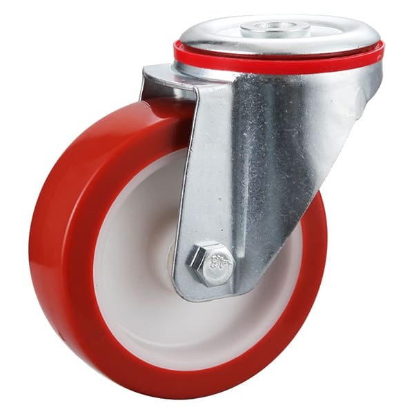 Bolt Hole Red Polyurethane Industrial Castors with Polyamide Centre