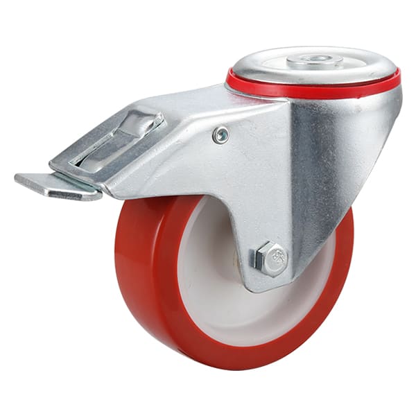 Bolt Hole and Total Red Polyurethane Industrial Castors with  Polyamide Rim