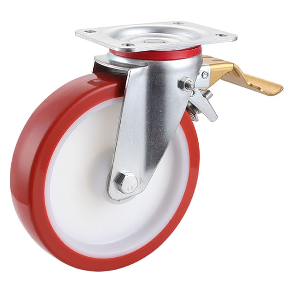 Tail Brake Red Polyurethane Industrial Castors with Polyamide Centre