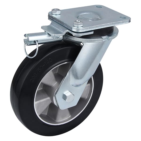 Ekstra kraftige sorte elastiske gummidrejelige drejehjul med retningsbestemt lås