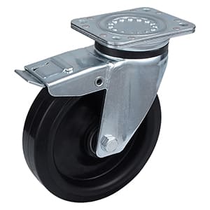 Heavy Load Total Bremsehjul med sort elastisk gummihjulforsyning
